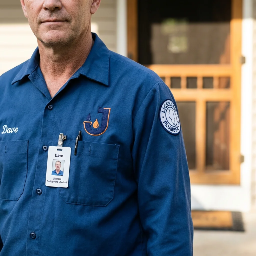 Licensed plumber showing ID badge in Schoolcraft, MI