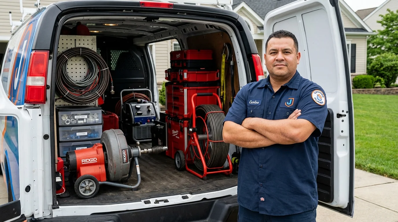 Professional drain cleaning equipment and Johns Plumbing LLC plumber in Schoolcraft