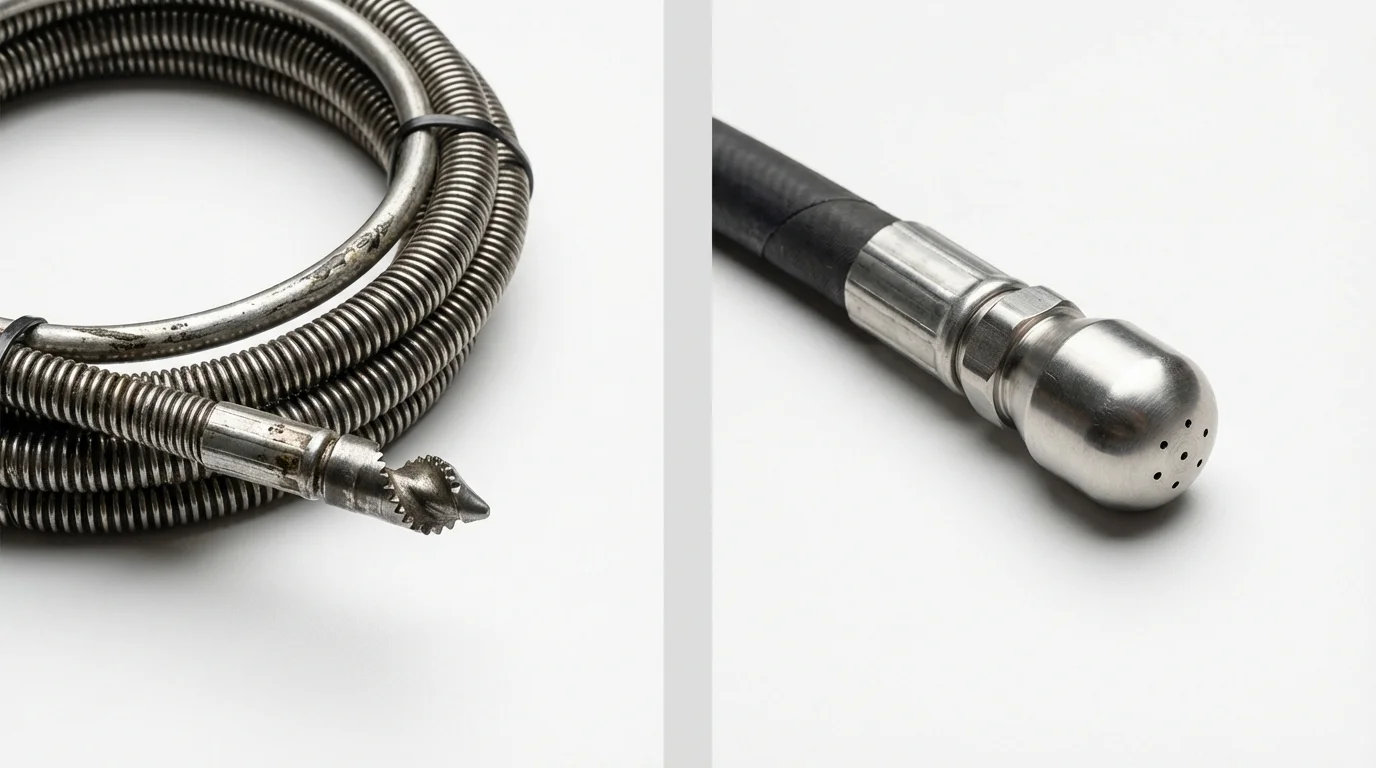 Drain snake cable and hydro jetting nozzle used for drain cleaning in Schoolcraft, MI