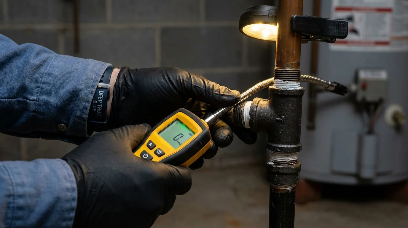 Gas leak detection with electronic sniffer by Johns Plumbing LLC in Schoolcraft