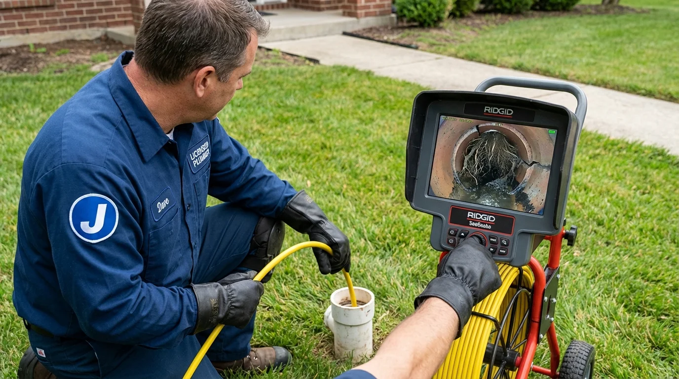 Sewer camera inspection being performed by Johns Plumbing LLC in Schoolcraft