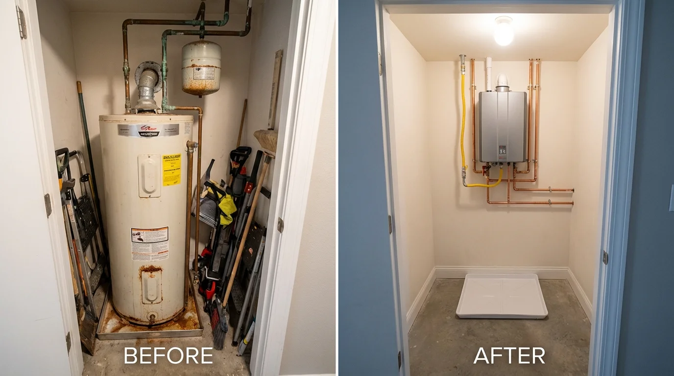 Tank water heater versus wall-mounted tankless unit comparison for Schoolcraft, MI homeowners